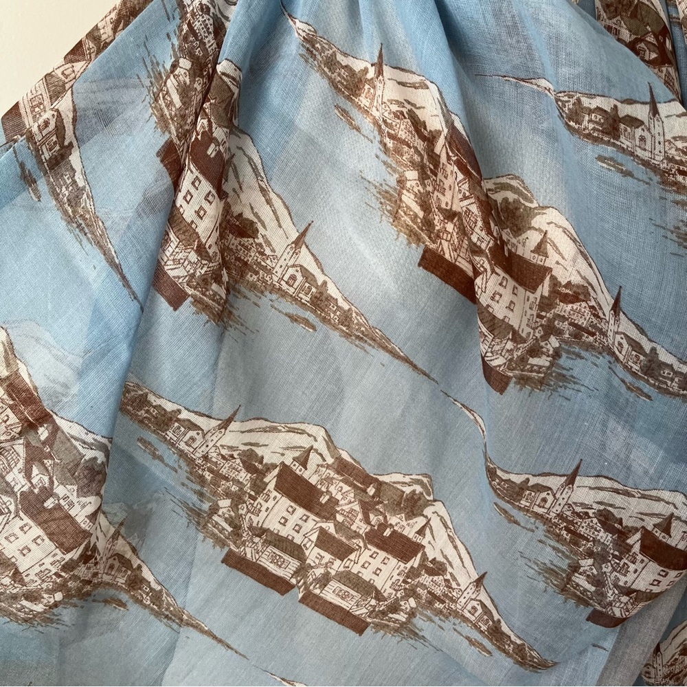 Light Blue & Brown Scenic Print Women's Scarf by - Picture 4 of 6